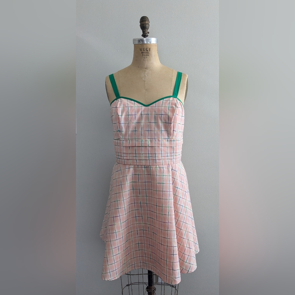 Unique Vintage Plaid Pink Cotton Spring Dress with Pockets